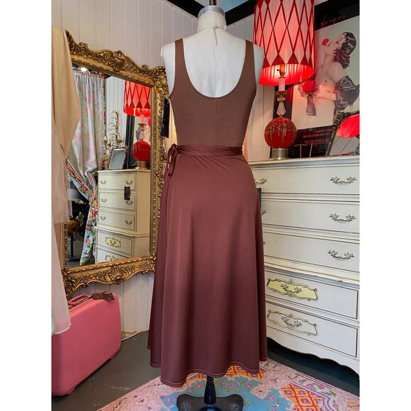 vintage 1970s rust wrap skirt 70s dancewear s/m tie waist bronze disco boho - Picture 6 of 8